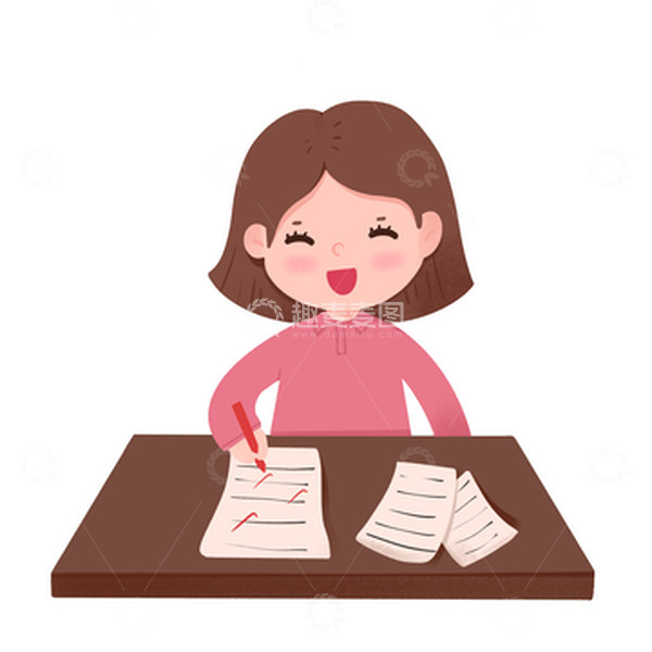 教师节手绘老师批改作业元素