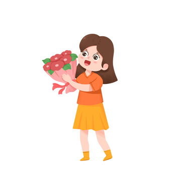 手绘给老师送花的学生形象元素