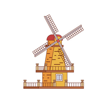 扁平描边风卡通风车元素