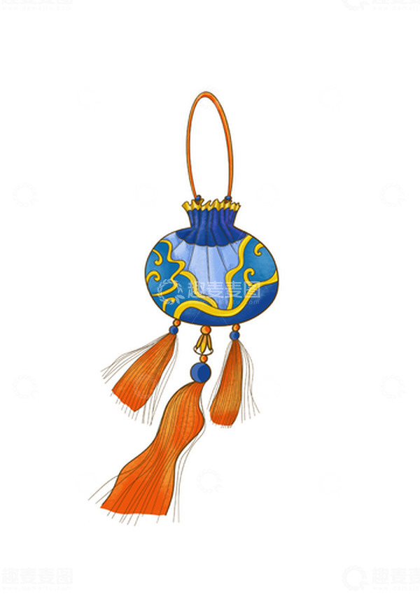 源文件下载【趣麦麦图】蓝色绘本风祥云荷包手绘图