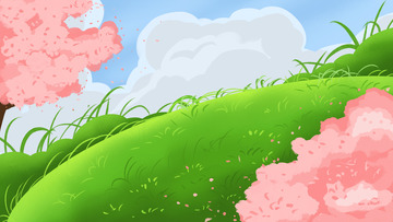 绿色卡通治愈樱花踏青春天手绘背景