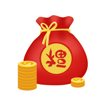 手绘红色福袋免抠图理财钱袋子