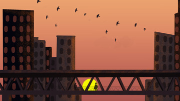 橙色落日黄昏手绘插画背景