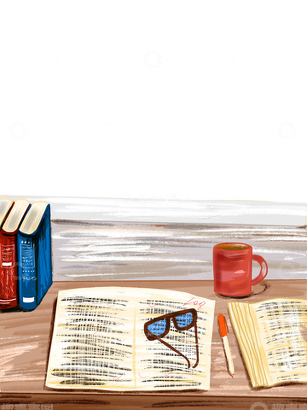 源文件下载【趣麦麦图】教师节老师批改作业的旧书桌