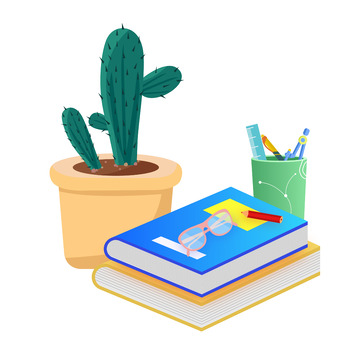 绿色小清新文具书本教师节卡通手绘图