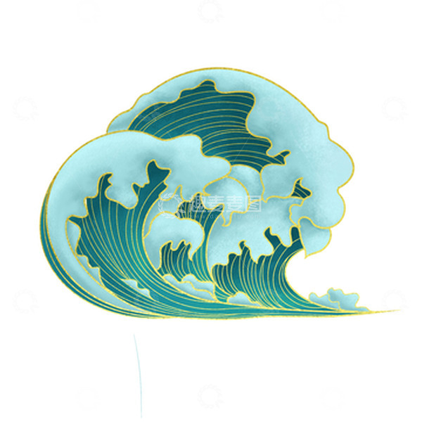 源文件下载【趣麦麦图】国潮风浪花手绘