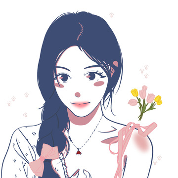 蓝色麻花辫女孩正面头像