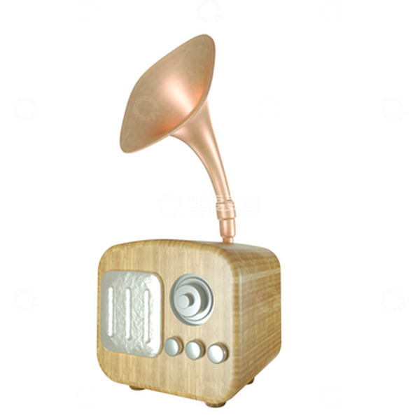 源文件下载【趣麦麦图】黄色写实木纹留声机装饰