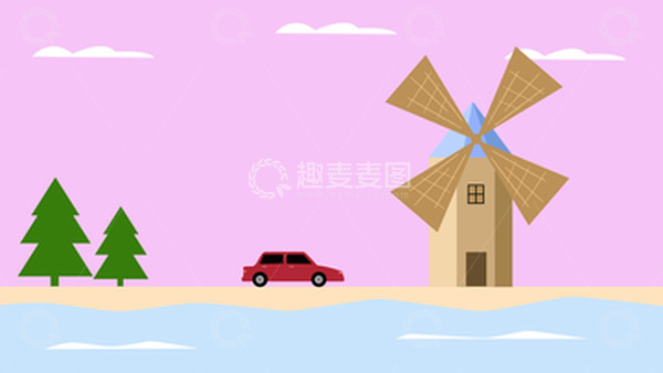源文件下载【趣麦麦图】夏日自驾风车海滩一日游卡通插画背景