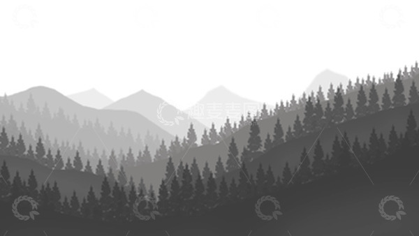 源文件下载【趣麦麦图】朦胧意境扁平手绘雾起山坡自然风景插画背景