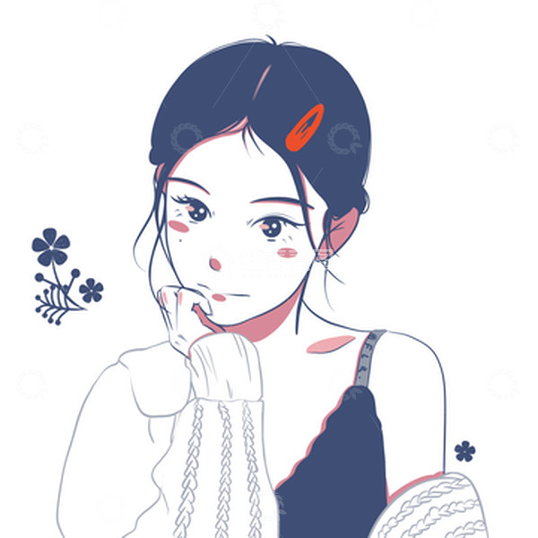 源文件下载【趣麦麦图】托下巴女孩头像手绘