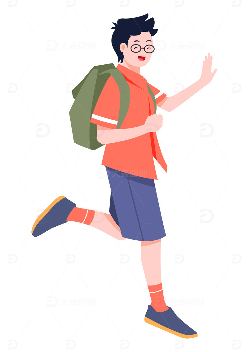 扁平人物上学路上行走的学生打招呼开学季