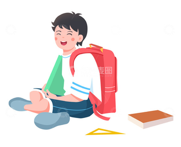 源文件下载【趣麦麦图】-扁平背书包学生拿书本男孩文具书包开学季