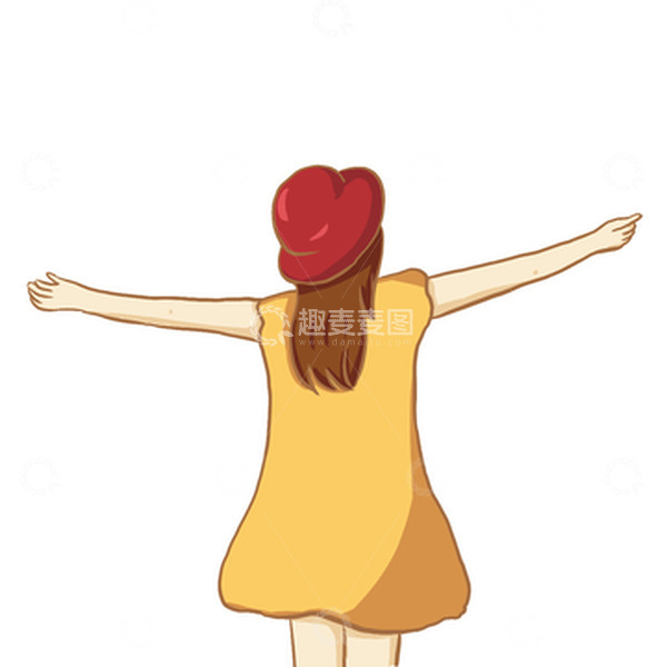 源文件下载【趣麦麦图】女孩背影张开双手戴帽子夏日手绘元素