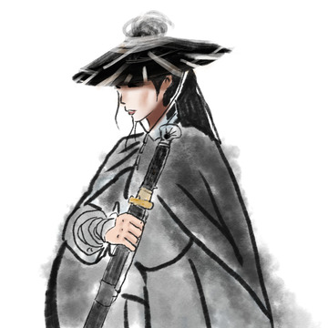 水墨古代侠客手绘图