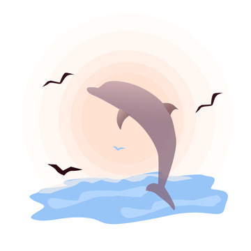 浅褐色唯美扁平化风格鲸鱼海浪透明素材