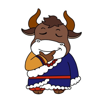 彩色手绘卡通牦牛在思考