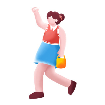 红蓝手绘卡通人物购物促销插画人物