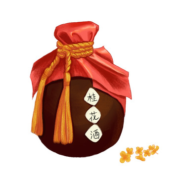 中秋节手绘元素桂花酒坛子