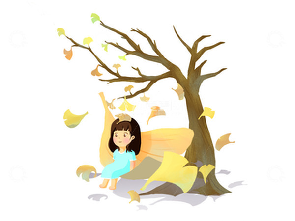 源文件下载【趣麦麦图】秋天卡通手绘小女孩与树