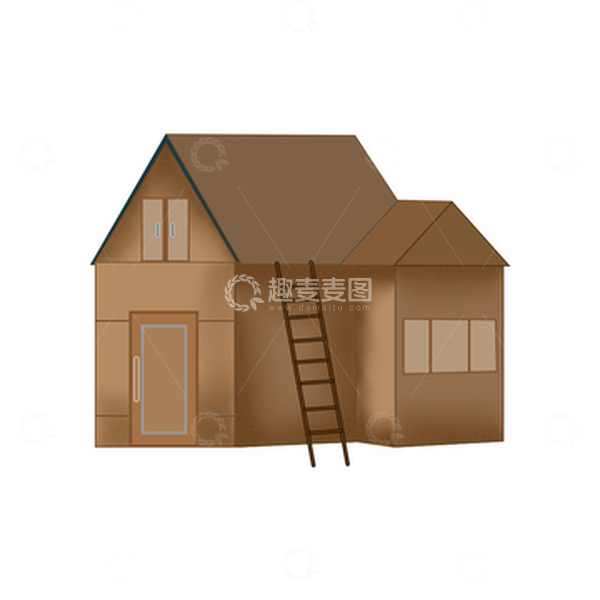 源文件下载【趣麦麦图】黄色插画建筑木房旧房子