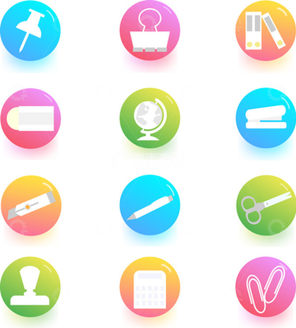 源文件下载【趣麦麦图】鲜艳好看小清新文具用品开学季矢量面性图标