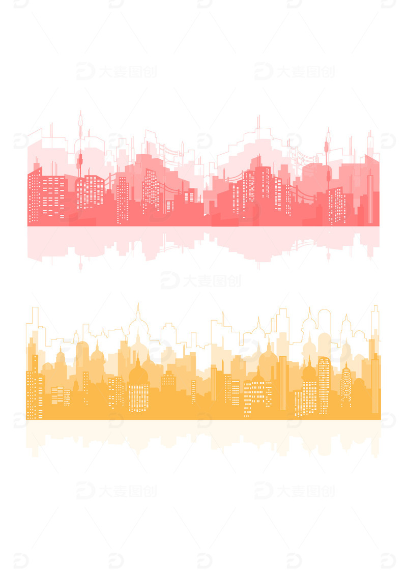 城市科技未来建筑剪影高楼大厦插画装饰