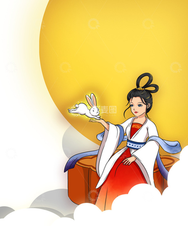 源文件下载【趣麦麦图】中秋嫦娥玉兔月前手绘素材元素