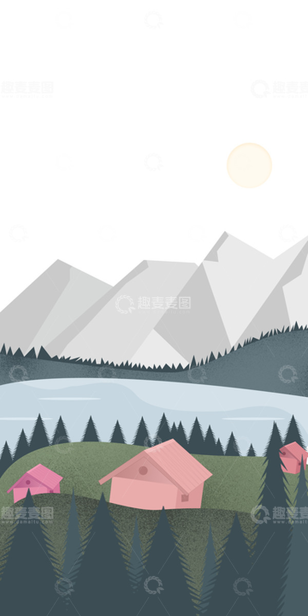 源文件下载【趣麦麦图】绿色小清新湖边草地