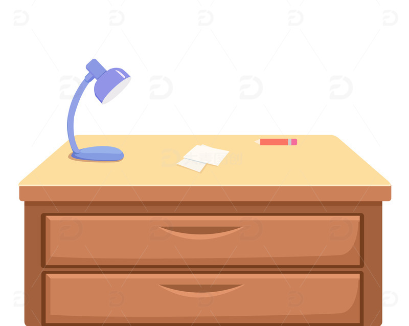 源文件下载【趣麦麦图】-扁平课桌书本文具台灯书桌办公桌开学季元素