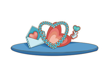 蓝色扁平风格爱心情书舞台手绘图