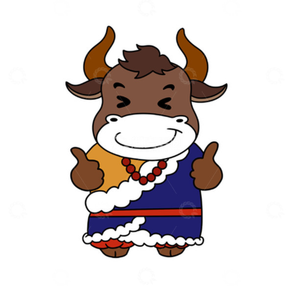 源文件下载【趣麦麦图】-彩色手绘卡通牦牛鼓励