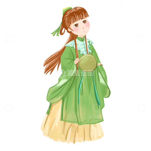 源文件下载【趣麦麦图】绿色清新可爱国风古装女孩手绘图