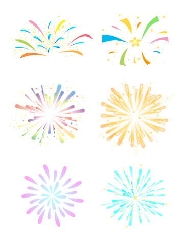 炫彩渐变彩带烟花烟火装饰元素庆祝节日手绘