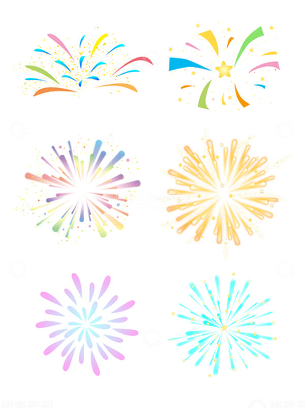源文件下载【趣麦麦图】炫彩渐变彩带烟花烟火装饰元素庆祝节日手绘