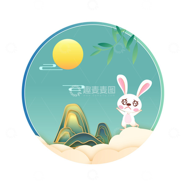 源文件下载【趣麦麦图】中秋玉兔赏月手绘兔年可爱兔子国朝