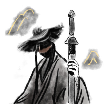 水墨风侠客人物手绘图