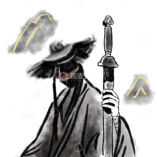 源文件下载【趣麦麦图】水墨风侠客人物手绘图
