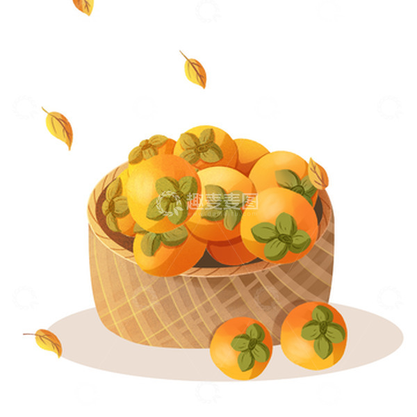 源文件下载【趣麦麦图】立秋季节气柿子篮子叶子水果元素
