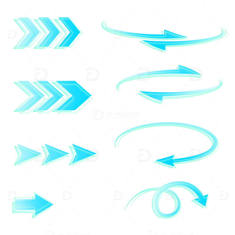 源文件下载【趣麦麦图】蓝色科技透明箭头元素