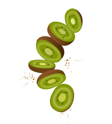 猕猴桃切片飞起夏季水果矢量手绘