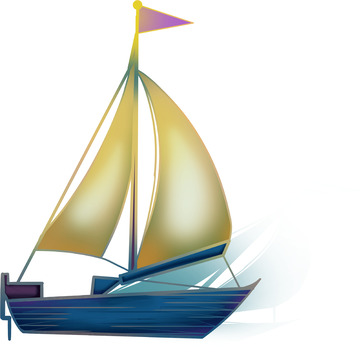 蓝紫色手绘木船帆船中元节手绘船