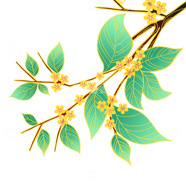 源文件下载【趣麦麦图】国潮卡通中秋手绘渐变树枝花卉植物元素