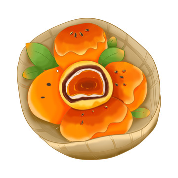 手绘中秋节蛋黄酥叶子装饰元素