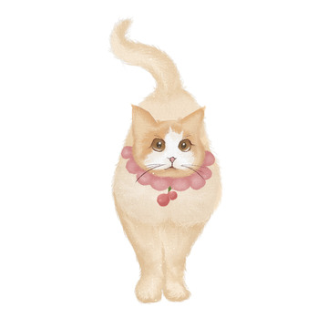 奶白色水彩肌理可爱仙女猫