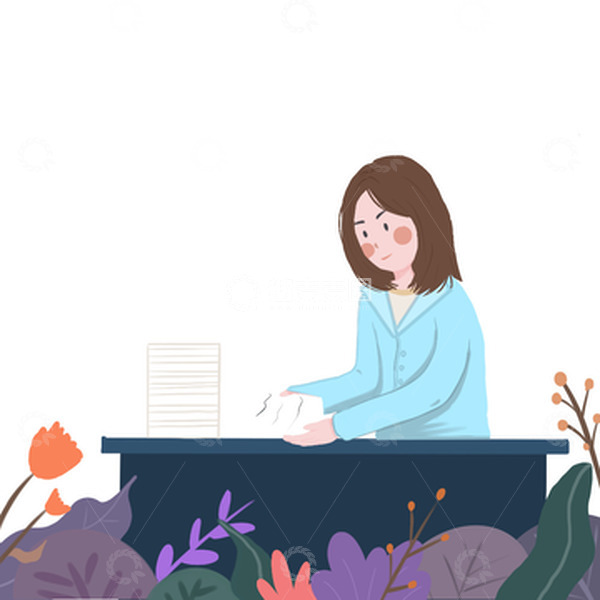 源文件下载【趣麦麦图】蓝色温馨课桌节日教师手绘图