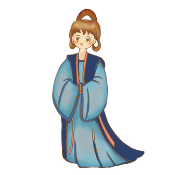 蓝色衣服裙子女孩古装造型手绘元素