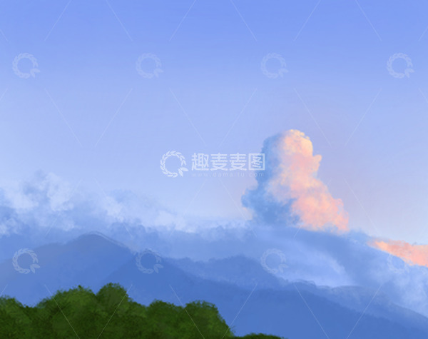 源文件下载【趣麦麦图】夏天蓝色天空粉蓝色云彩浪漫清新手绘背景