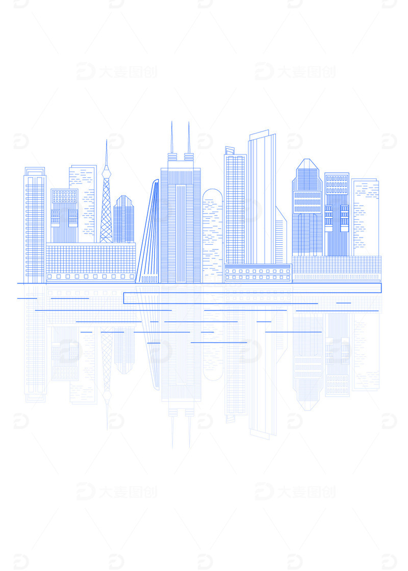 建筑城市剪影线条科技高楼大厦都市装饰