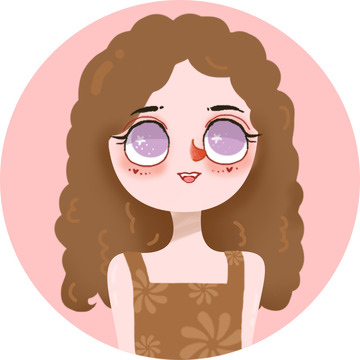 棕色粉色插画手绘女生卷发头像